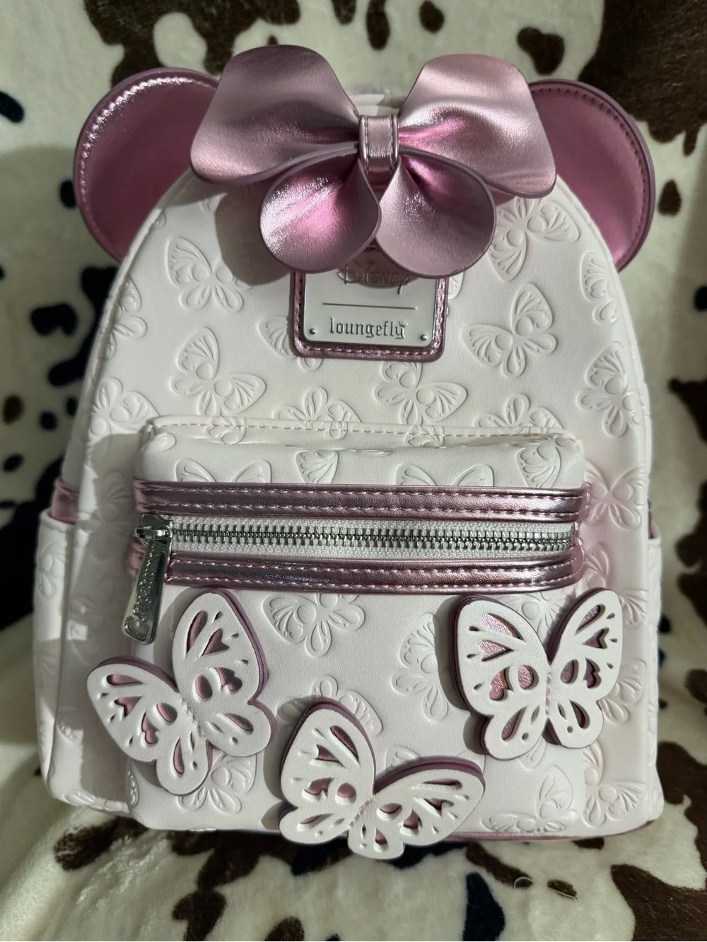 Loungefly White and Metallic Pink Butterfly Mini Backpack
